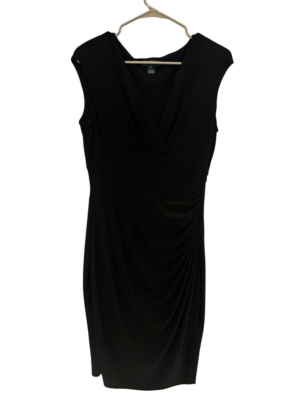 Black Sleeveless V-Neck Ruched Sheath Dress - Brand Unknown